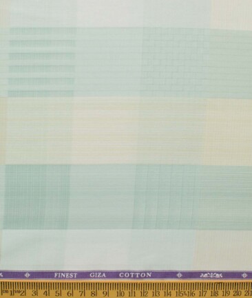 Soktas Men's Giza Cotton Checks 2.25 Meter Unstitched Shirting Fabric (Green & Cream)