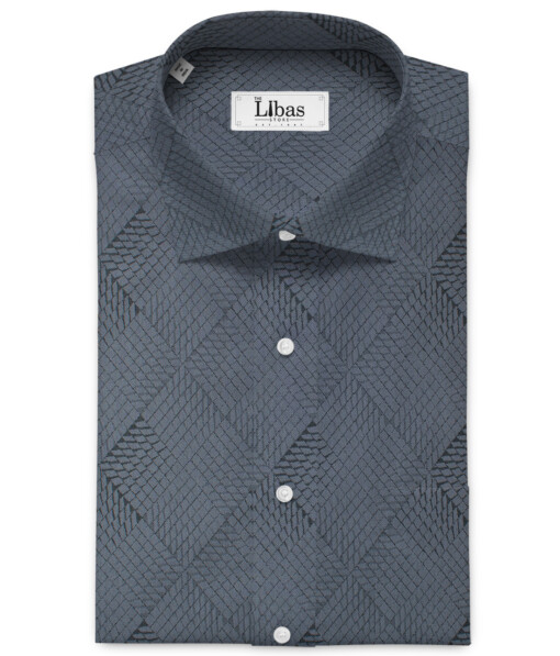 Soktas Men's Giza Cotton Self Design 2.25 Meter Unstitched Shirting Fabric (Greyish Blue)