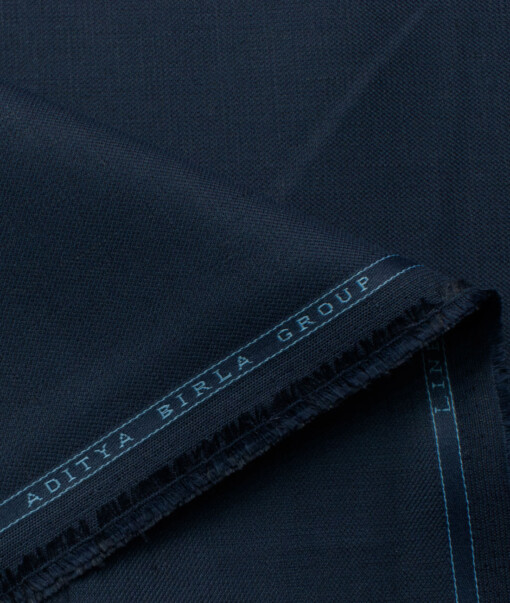Linen Club Men's Linen Cotton  Solids 3.75 Meter Unstitched Suiting Fabric (Dark Blue)
