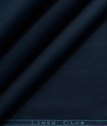 Linen Club Men's Linen Cotton  Solids 3.75 Meter Unstitched Suiting Fabric (Dark Blue)