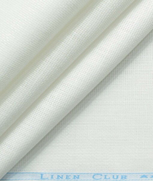 Linen Club Men's Pure Linen 66 LEA Structured 2.25 Meter Unstitched Shirting Fabric (White)