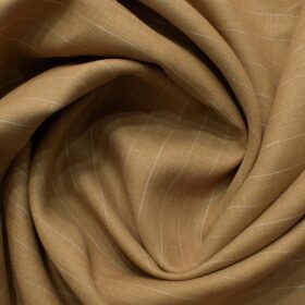 Linen Club Men's Pure Linen 66 LEA Striped 2.25 Meter Unstitched Shirting Fabric (Camel Brown)
