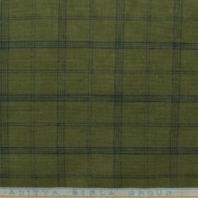 Linen Club Men's Pure Linen 66 LEA Checks 2.25 Meter Unstitched Shirting Fabric (Moss Green)
