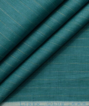 Linen Club Men's Pure Linen 66 LEA Striped 2.25 Meter Unstitched Shirting Fabric (Surfie Green)