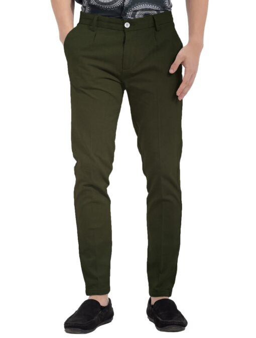 Burgoyne Men's Cotton Solids 3.75 Meter Stretchable Unstitched Trouser Fabric (Dark Olive Green)