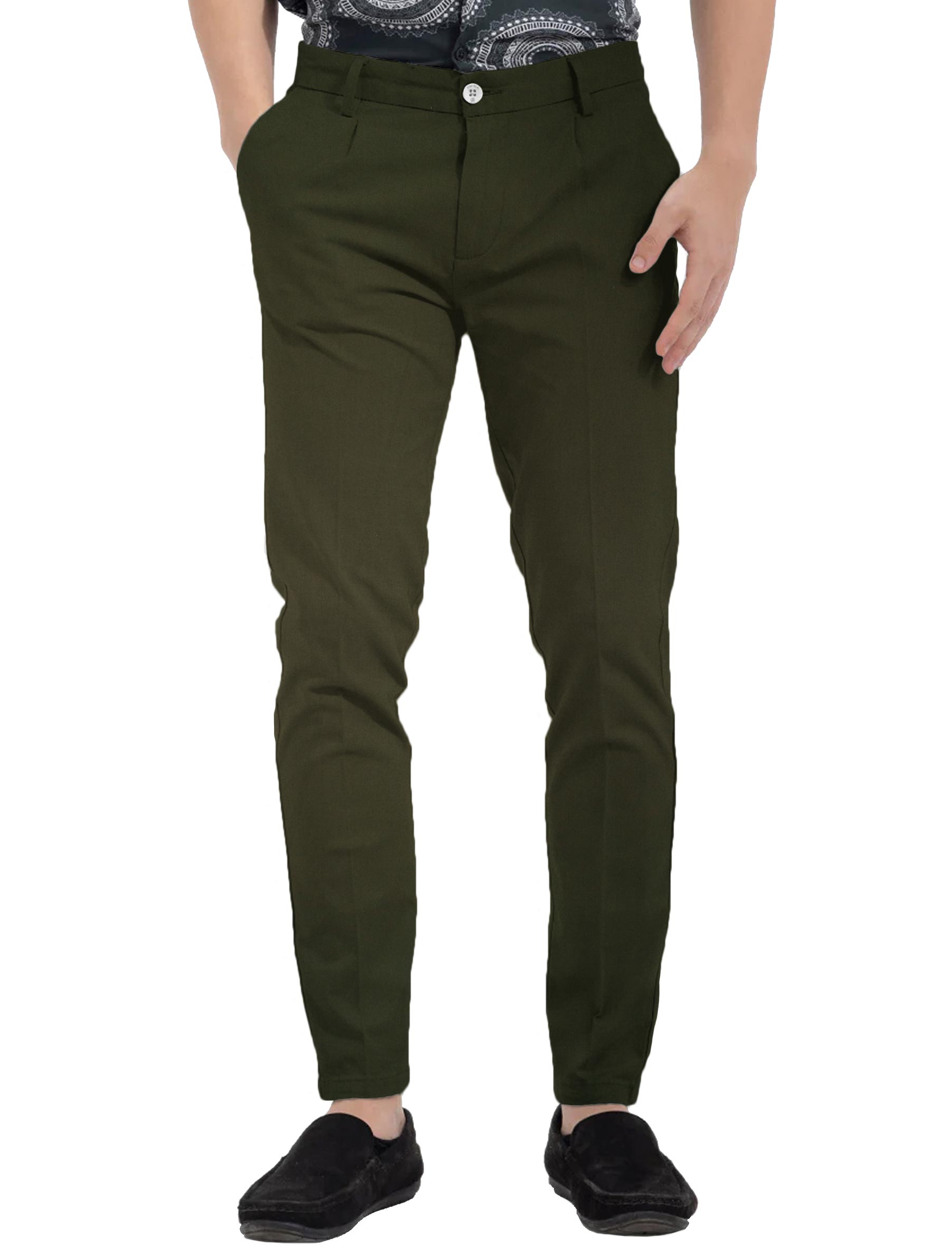 Burgoyne Mens Cotton Solids Stretchable Unstitched Trouser Fabric Dark  Olive Green