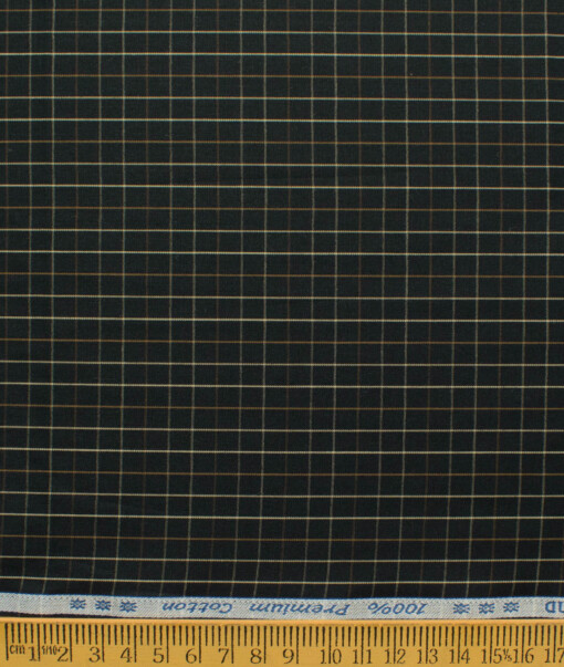 Arvind Men's 60's Premium Cotton Checks 2.25 Meter Unstitched Shirting Fabric (Black)