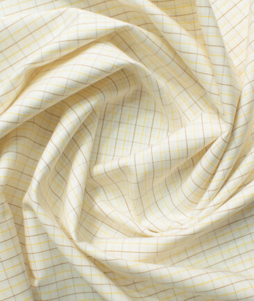 Arvind Men's 60's Premium Cotton Checks 2.25 Meter Unstitched Shirting Fabric (Cream)
