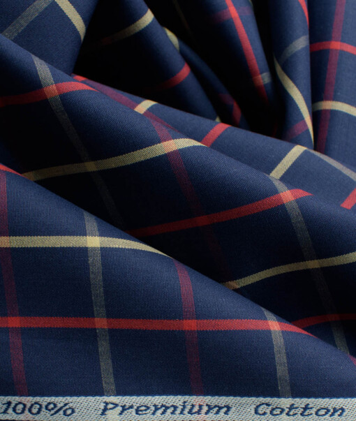 Arvind Men's 60's Premium Cotton Checks 2.25 Meter Unstitched Shirting Fabric (Dark Royal Blue)
