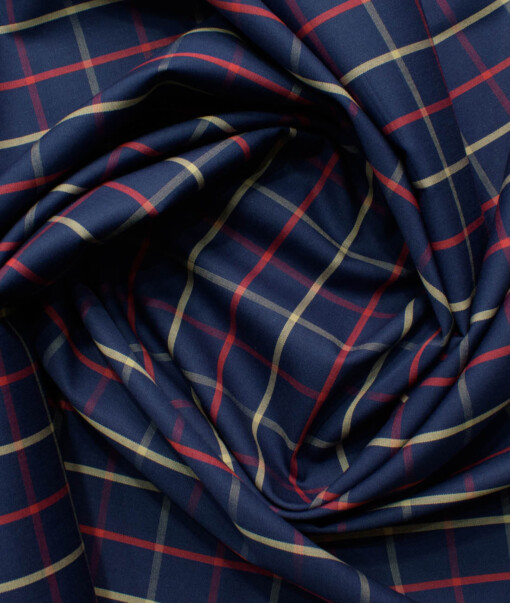 Arvind Men's 60's Premium Cotton Checks 2.25 Meter Unstitched Shirting Fabric (Dark Royal Blue)