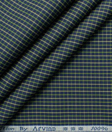 Arvind Men's 60's Premium Cotton Checks 2.25 Meter Unstitched Shirting Fabric (Dark Blue)