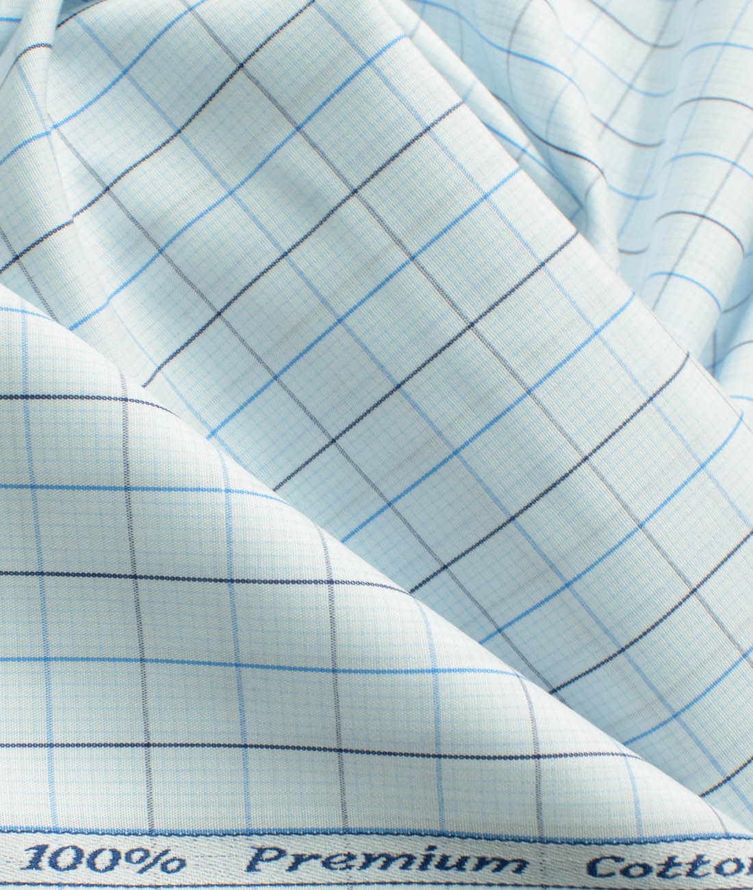Arvind Men's 60's Premium Cotton Checks 2.25 Meter Unstitched Shirting Fabric (White & Blue)