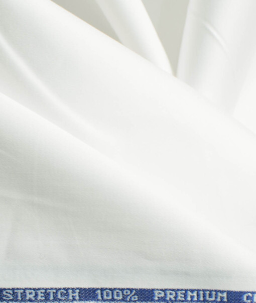 Arvind Men's 60s Premium Cotton Lycra Stretchable Solids 2.25 Meter Unstitched Shirting Fabric (White)