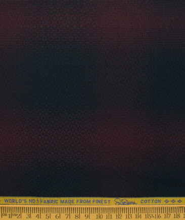 Luthai Men's Supima Cotton Checks 2.25 Meter Unstitched Shirting Fabric (Dark Blue & Red)