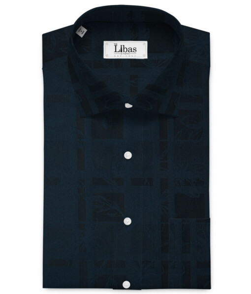 Luthai Men's Supima Cotton Self Design 2.25 Meter Unstitched Shirting Fabric (Dark Royal Blue)
