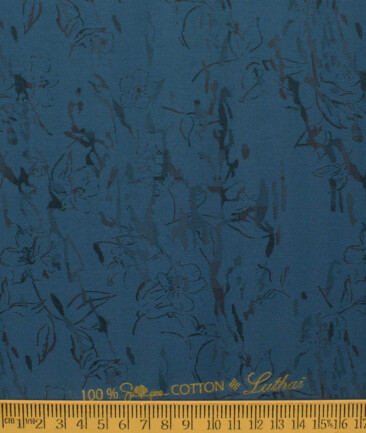 Luthai Men's Supima Cotton Self Design 2.25 Meter Unstitched Shirting Fabric (Elephant Blue)