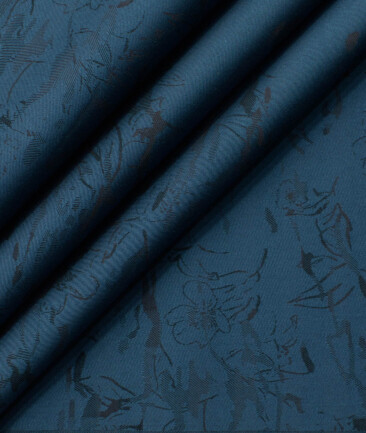 Luthai Men's Supima Cotton Self Design 2.25 Meter Unstitched Shirting Fabric (Elephant Blue)