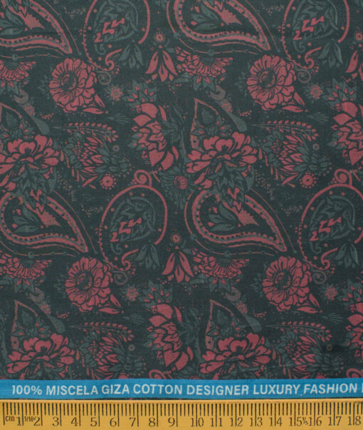 Nemesis Men's Giza Cotton Printed 2.25 Meter Unstitched Shirting Fabric (Black & Maroon)