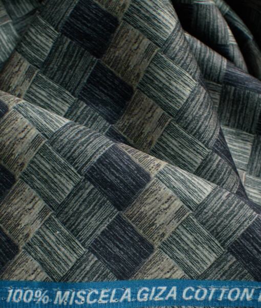 Nemesis Men's Giza Cotton Printed 2.25 Meter Unstitched Shirting Fabric (Blue & Brown)