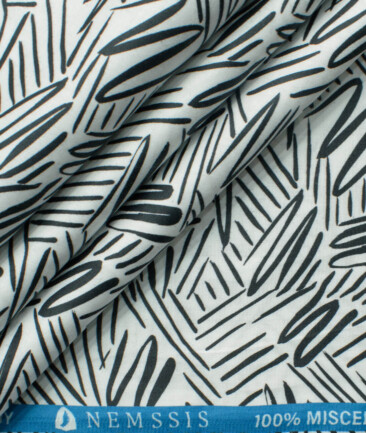 Nemesis Men's Giza Cotton Printed 2.25 Meter Unstitched Shirting Fabric (White & Black)