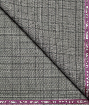 Raymond Men's Wool Checks Super 100's  Unstitched Suiting Fabric (Light Grey)