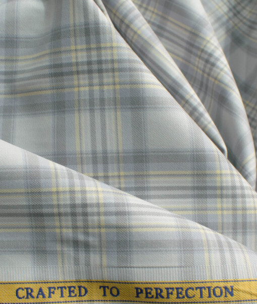 Soktas Men's Egyptian Cotton Checks 2.25 Meter Unstitched Shirting Fabric (Light Grey)