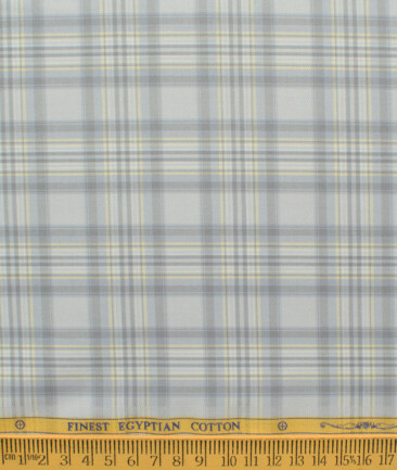 Soktas Men's Egyptian Cotton Checks 2.25 Meter Unstitched Shirting Fabric (Light Grey)