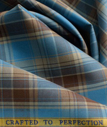 Soktas Men's Egyptian Cotton Checks 2.25 Meter Unstitched Shirting Fabric (Prussian Blue)