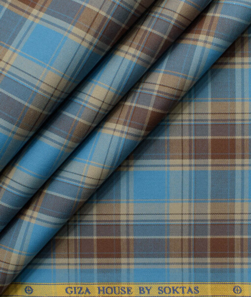 Soktas Men's Egyptian Cotton Checks 2.25 Meter Unstitched Shirting Fabric (Prussian Blue)