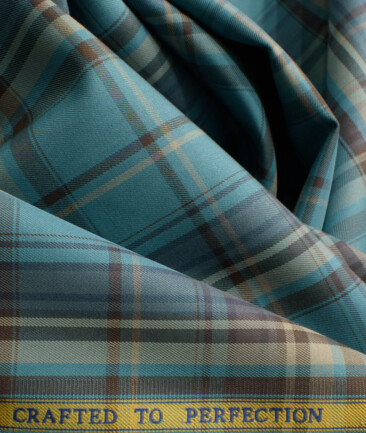 Soktas Men's Egyptian Cotton Checks 2.25 Meter Unstitched Shirting Fabric (Sea Green)