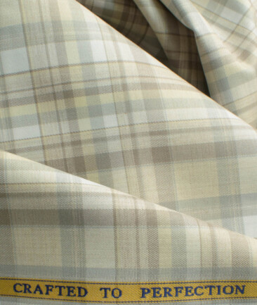 Soktas Men's Egyptian Cotton Checks 2.25 Meter Unstitched Shirting Fabric (Beige)