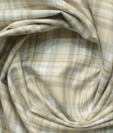 Soktas Men's Egyptian Cotton Checks 2.25 Meter Unstitched Shirting Fabric (Beige)