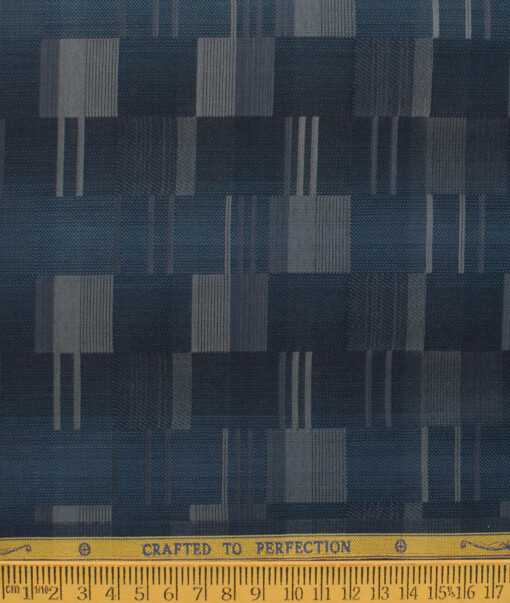 Soktas Men's Egyptian Cotton Self Design 2.25 Meter Unstitched Shirting Fabric (Blue)