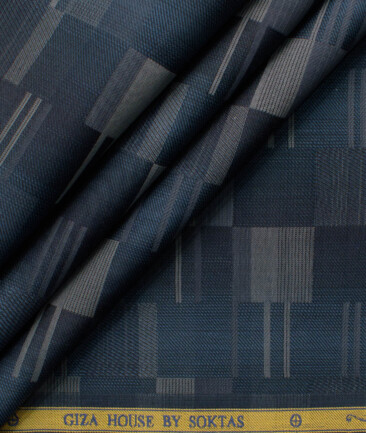 Soktas Men's Egyptian Cotton Self Design 2.25 Meter Unstitched Shirting Fabric (Blue)