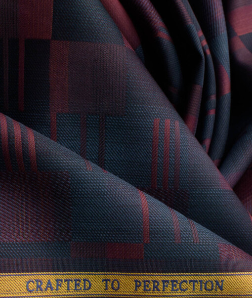 Soktas Men's Egyptian Cotton Self Design 2.25 Meter Unstitched Shirting Fabric (Dark Blue & Red)