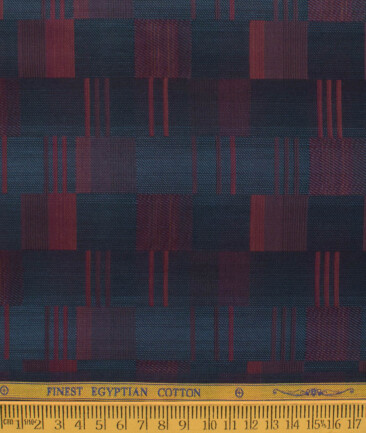 Soktas Men's Egyptian Cotton Self Design 2.25 Meter Unstitched Shirting Fabric (Dark Blue & Red)