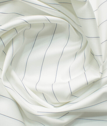 Soktas Men's Egyptian Cotton Striped 2.25 Meter Unstitched Shirting Fabric (White & Blue)