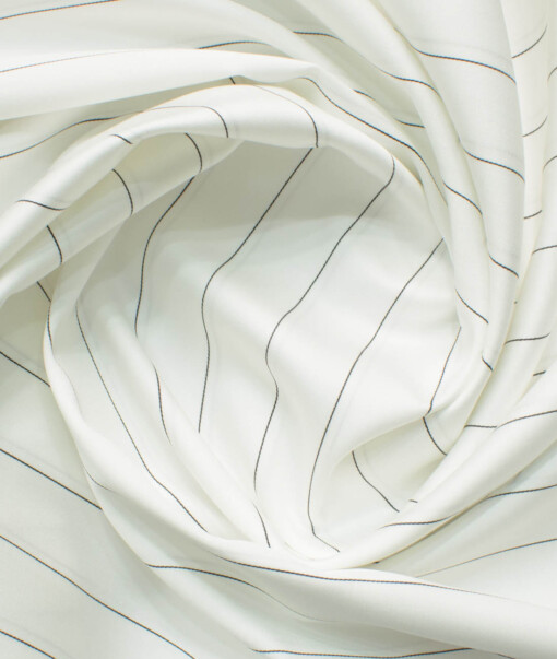Soktas Men's Egyptian Cotton Striped 2.25 Meter Unstitched Shirting Fabric (White & Black)