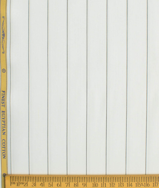 Soktas Men's Egyptian Cotton Striped 2.25 Meter Unstitched Shirting Fabric (White & Black)