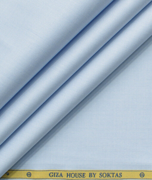 Soktas Men's 120/2 Egyptian Cotton Structured 2.25 Meter Unstitched Shirting Fabric (Sky Blue)