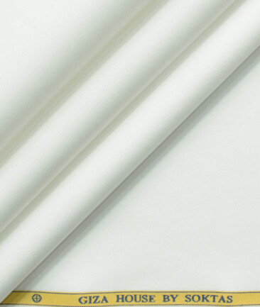 Soktas Men's 120/2 Egyptian Cotton Solids 2.25 Meter Unstitched Shirting Fabric (White)