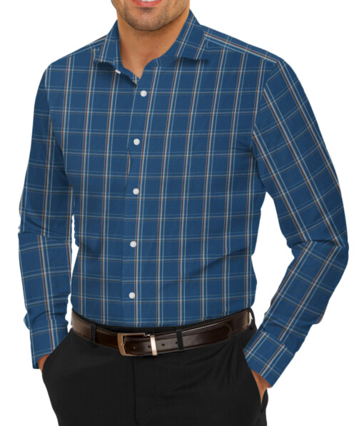 Soktas Men's 100% Cotton Checks 2.25 Meter Unstitched Shirting Fabric (Blue)