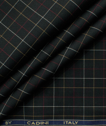 Cadini Men's Bamboo Wrinkle Resistant Checks 2.25 Meter Unstitched Shirting Fabric (Black)