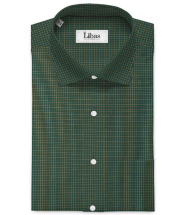Cadini Men's Bamboo Wrinkle Resistant Checks 2.25 Meter Unstitched Shirting Fabric (Dark Pine Green)