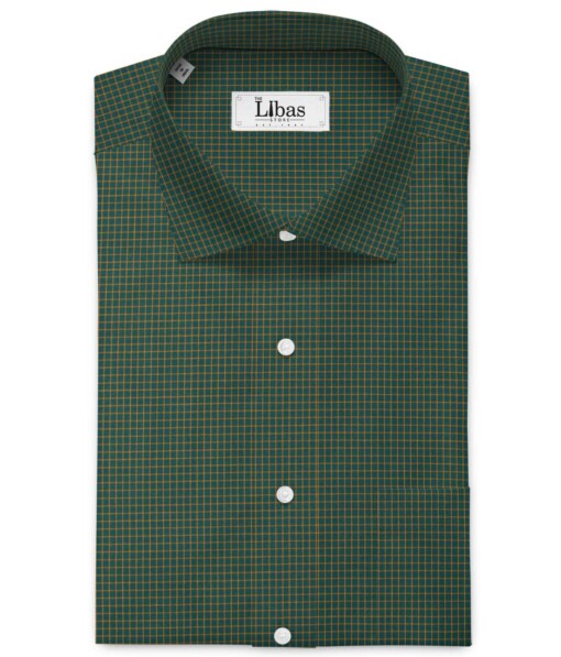 Cadini Men's Bamboo Wrinkle Resistant Checks 2.25 Meter Unstitched Shirting Fabric (Dark Pine Green)