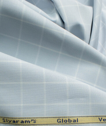 Cadini Men's Bamboo Wrinkle Resistant Checks 2.25 Meter Unstitched Shirting Fabric (Light Grey)