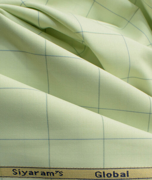 Cadini Men's Bamboo Wrinkle Resistant Checks 2.25 Meter Unstitched Shirting Fabric (Lime Green)