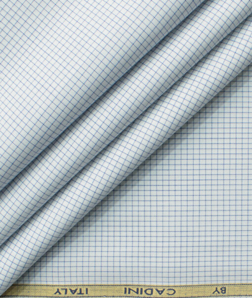 Cadini Men's Bamboo Wrinkle Resistant Checks 2.25 Meter Unstitched Shirting Fabric (White & Blue)