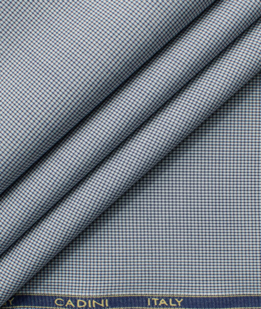 Cadini Men's Bamboo Wrinkle Resistant Houndstooth 2.25 Meter Unstitched Shirting Fabric (Navy Blue)