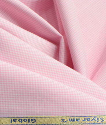 Cadini Men's Bamboo Wrinkle Resistant Houndstooth 2.25 Meter Unstitched Shirting Fabric (Pink)